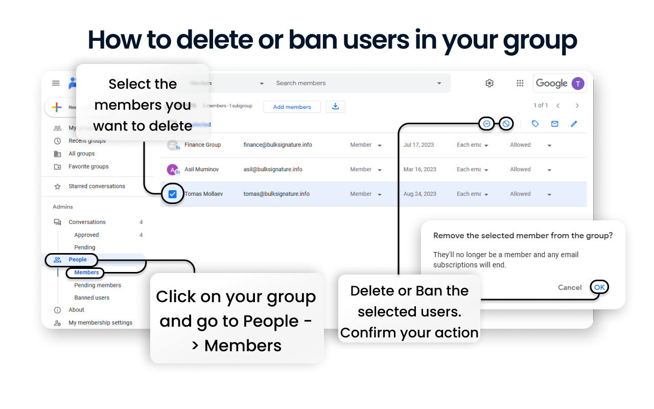 How to delete or ban users in your group on Google Groups