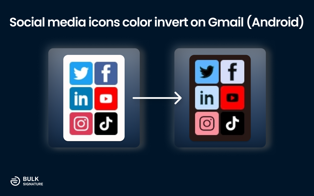 Social media color invert in dark mode of the Gmail app for Android