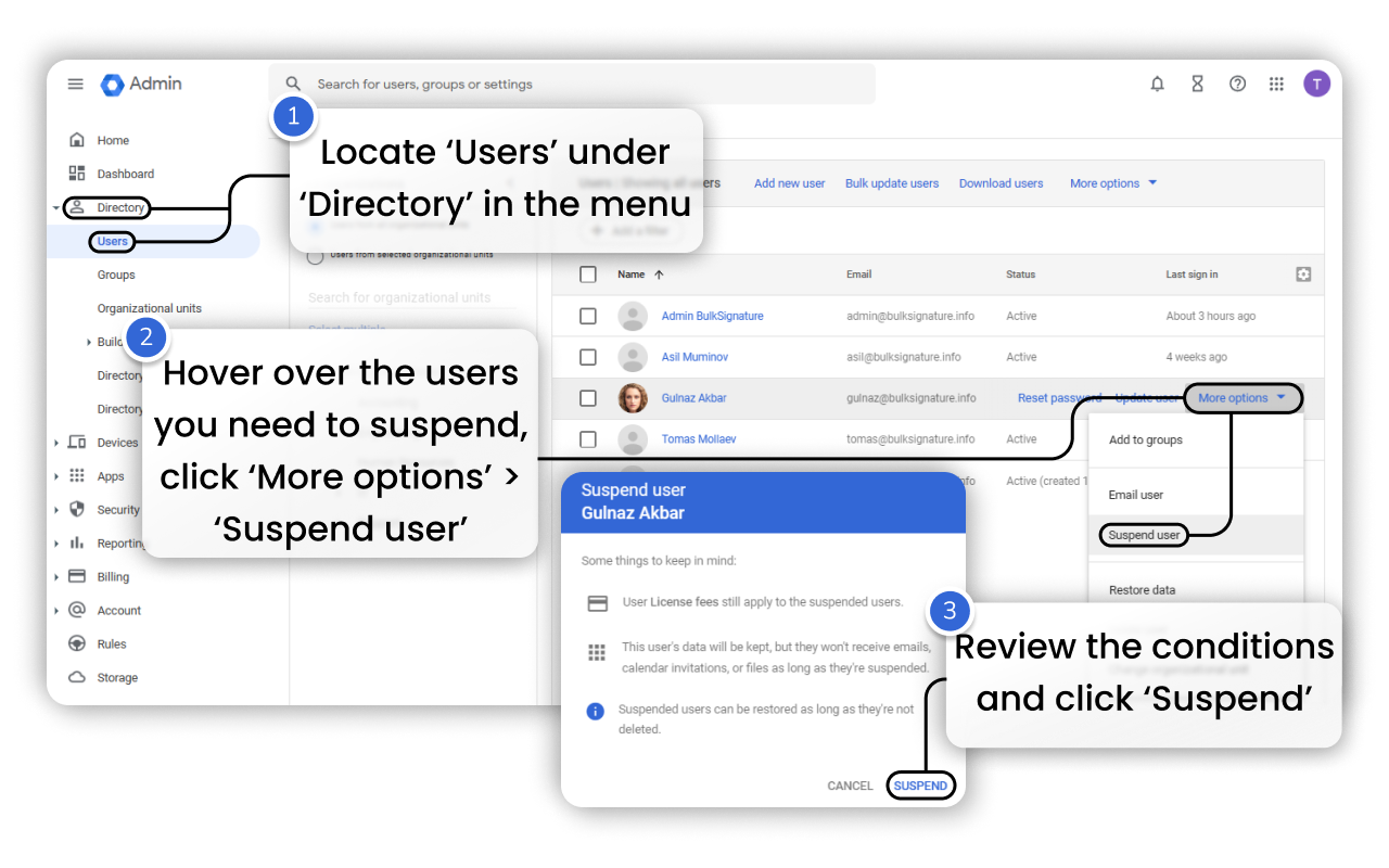 How to suspend a single user in Google Admin Console