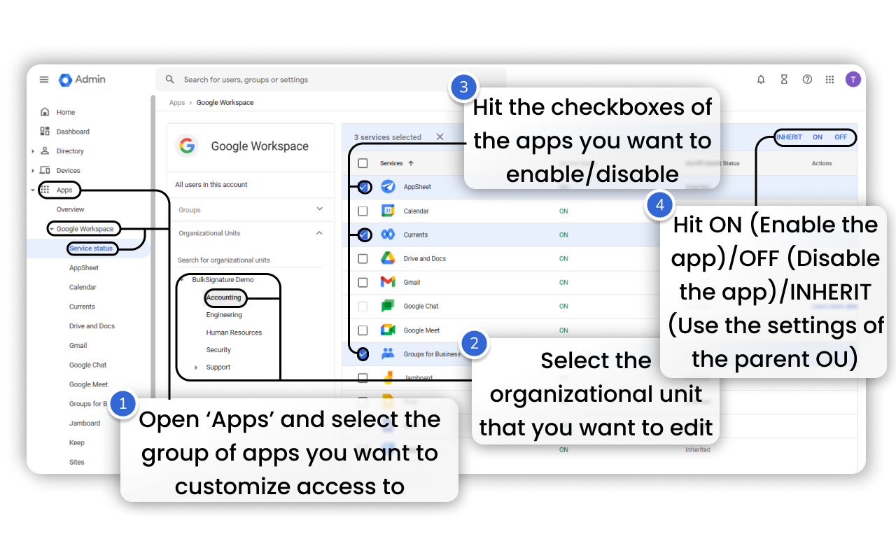 How to control app access for different organizational units in Google Workspace (Google Admin Console)