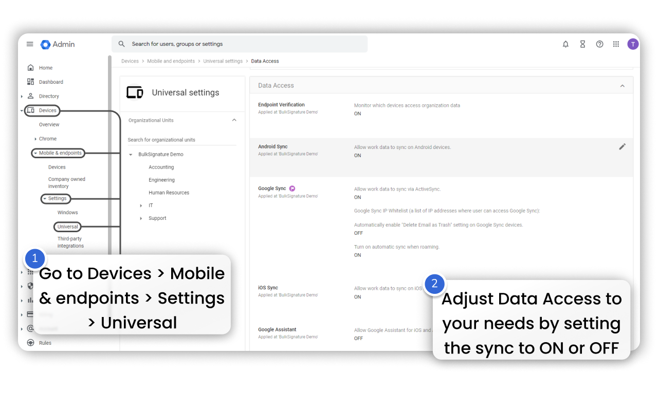 How to adjust sync settings for mobile devices on Google Admin console