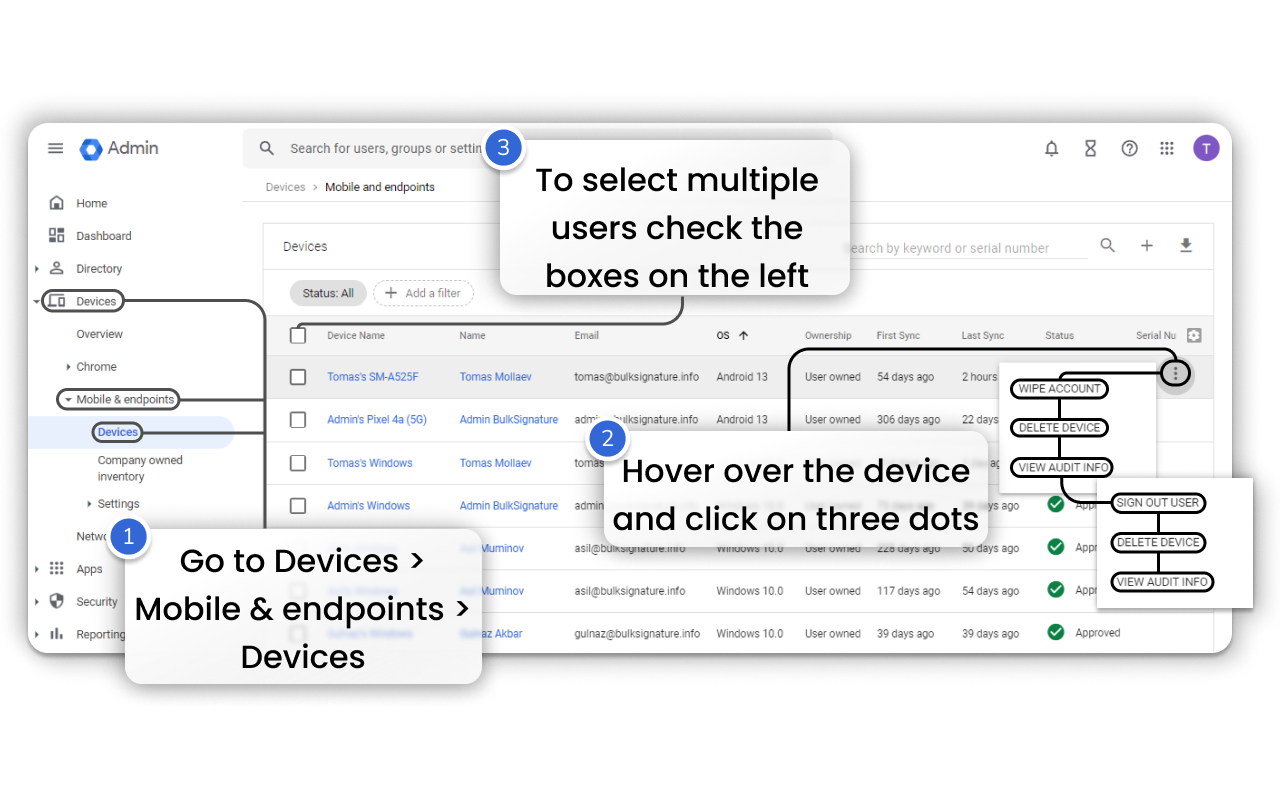 How to manage user devices on Google Admin console