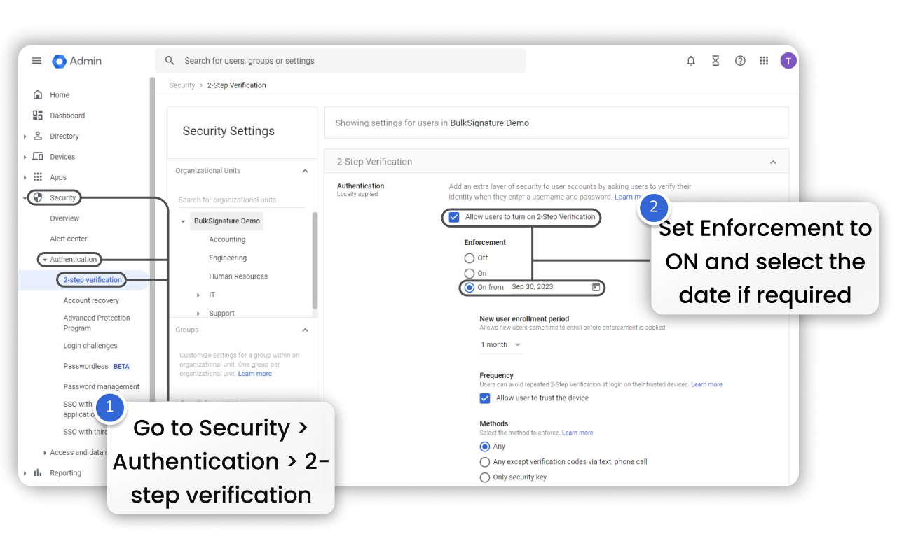 How to set up 2-factor authentication on Google Admin console