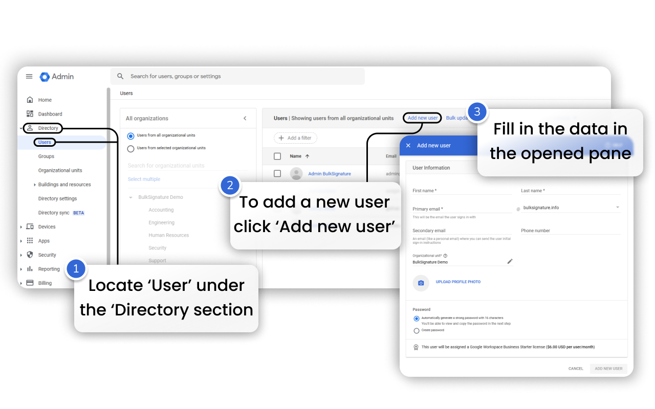 Learn how to add a new user in Google Admin Console