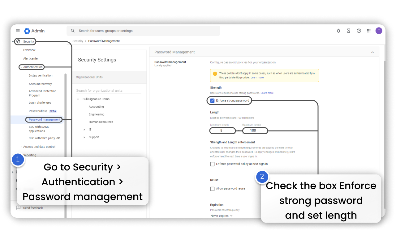 How to enforce strong passwords on Google Admin console