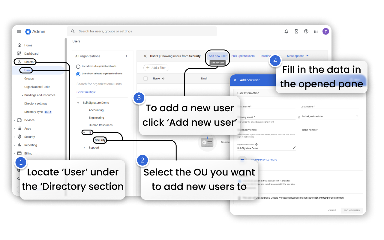 How to add a new user to organizational units in Google Admin Console