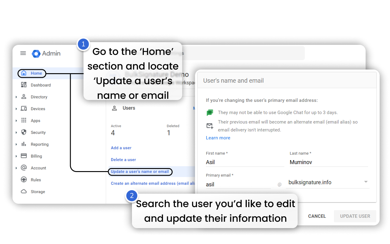 How update user information in Google Admin Console